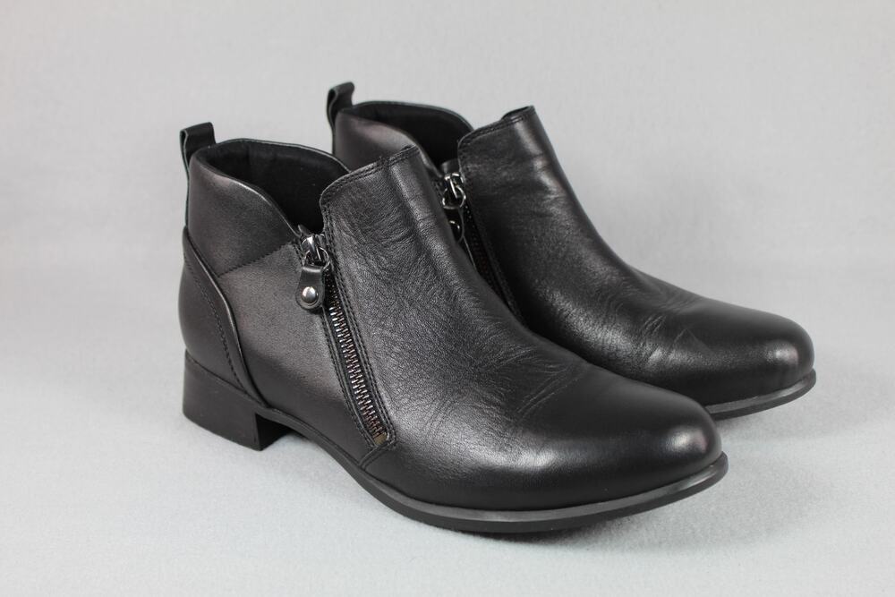 Munro Neko Black Leather Ankle Booties Women's 9 M Side Zip Block Heel